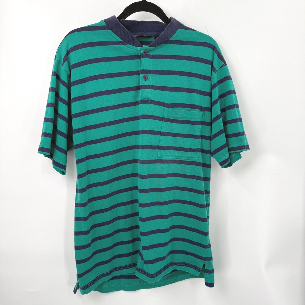Vintage Eddie Bauer Striped Henley Mens M Indie 90s Retro Casual Gorpcore